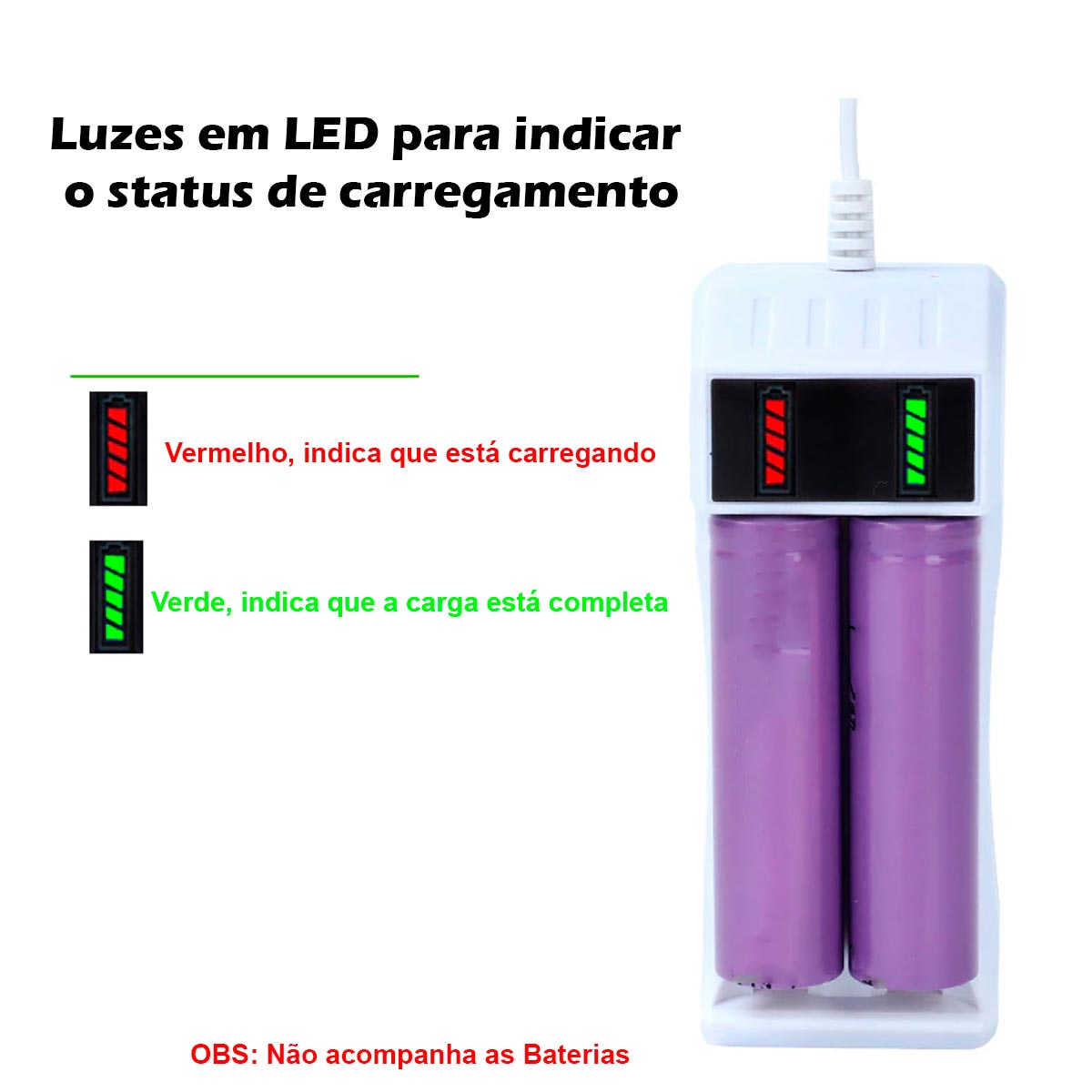 Carregador USB para 2 Baterias de Lítio 18650/14500