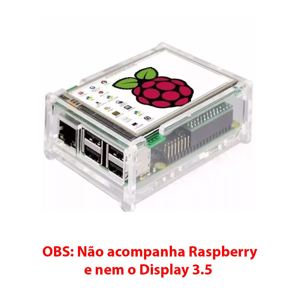 Case de Acrilico Transparente para Raspberry Pi com Display 3.5 polegadas