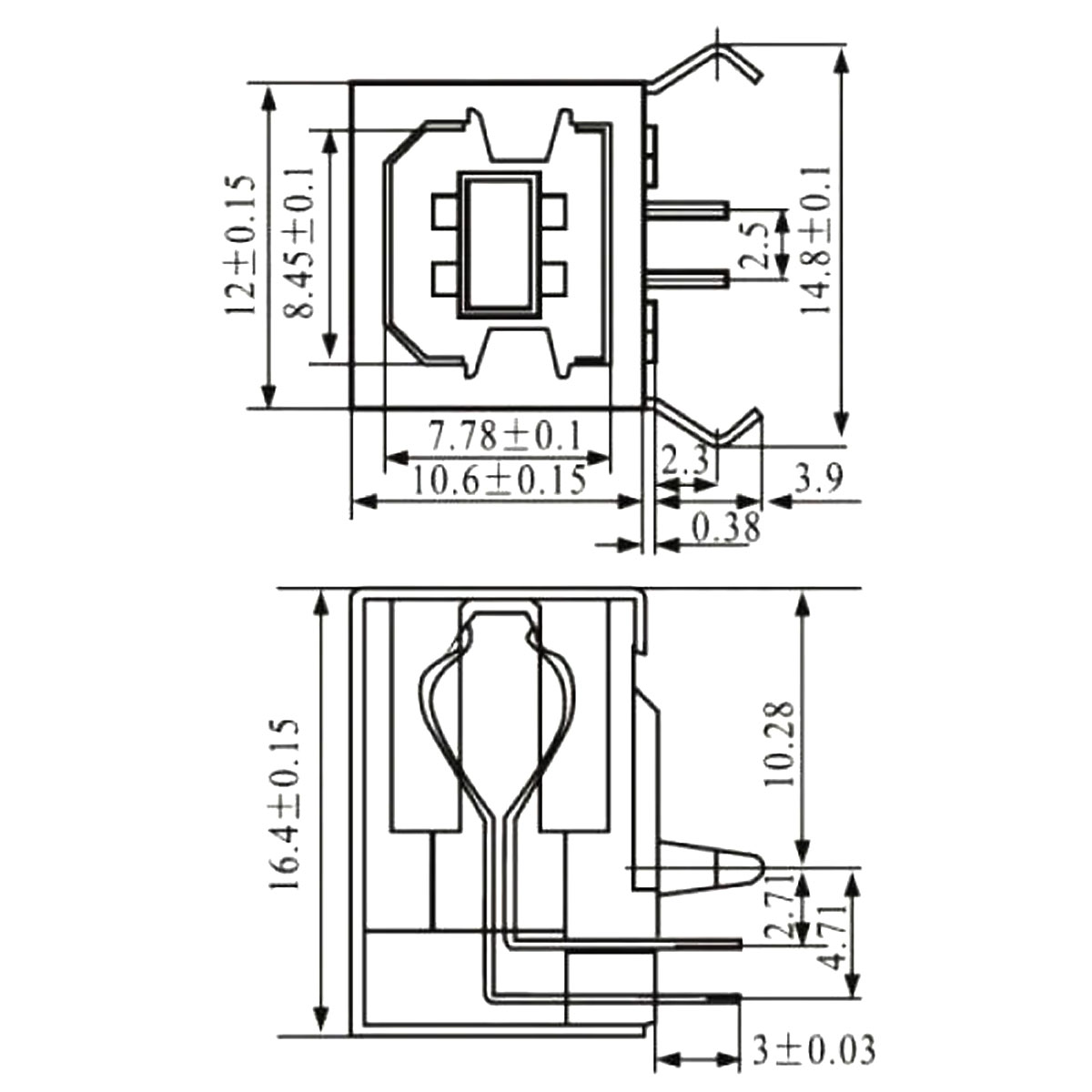 Conector Usb Tipo B Fêmea 90° para Placa Impressora