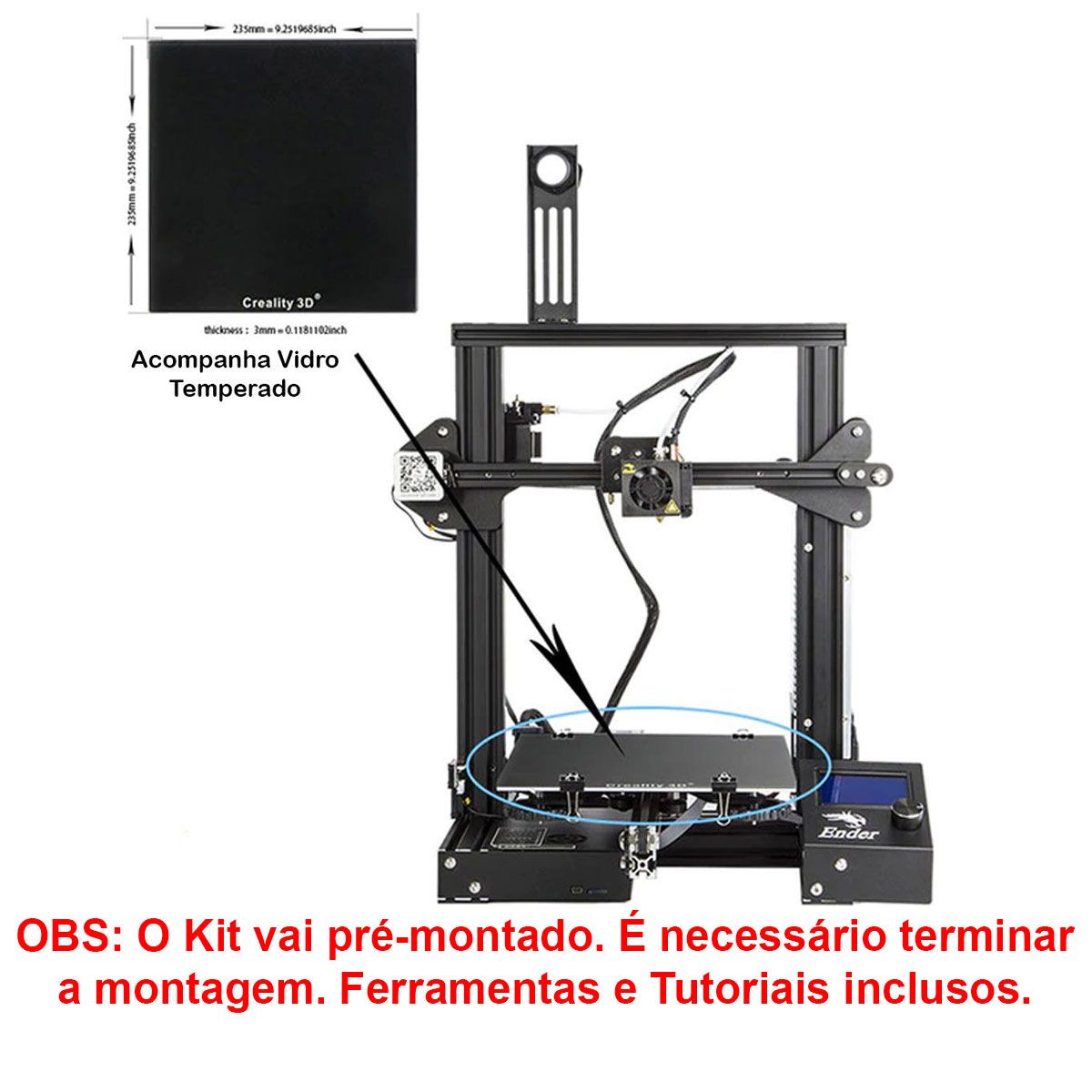 Impressora 3D Creality Ender 3 | Bivolt | 220 x 220 x 250mm - Kit Pré - Montado