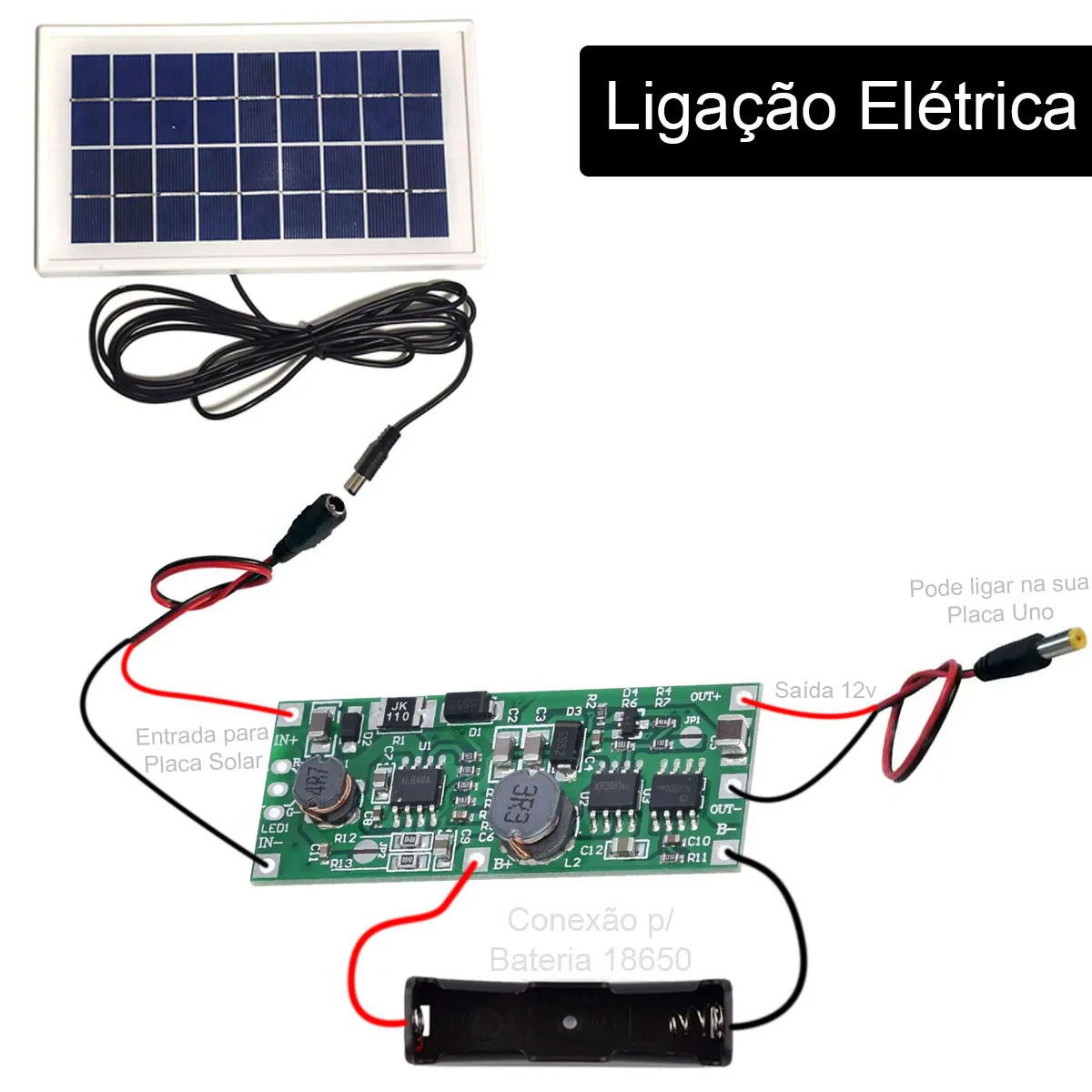 Kit DIY UPS Carregador Solar de Bateria de Lítio 18650 - Saída 12v