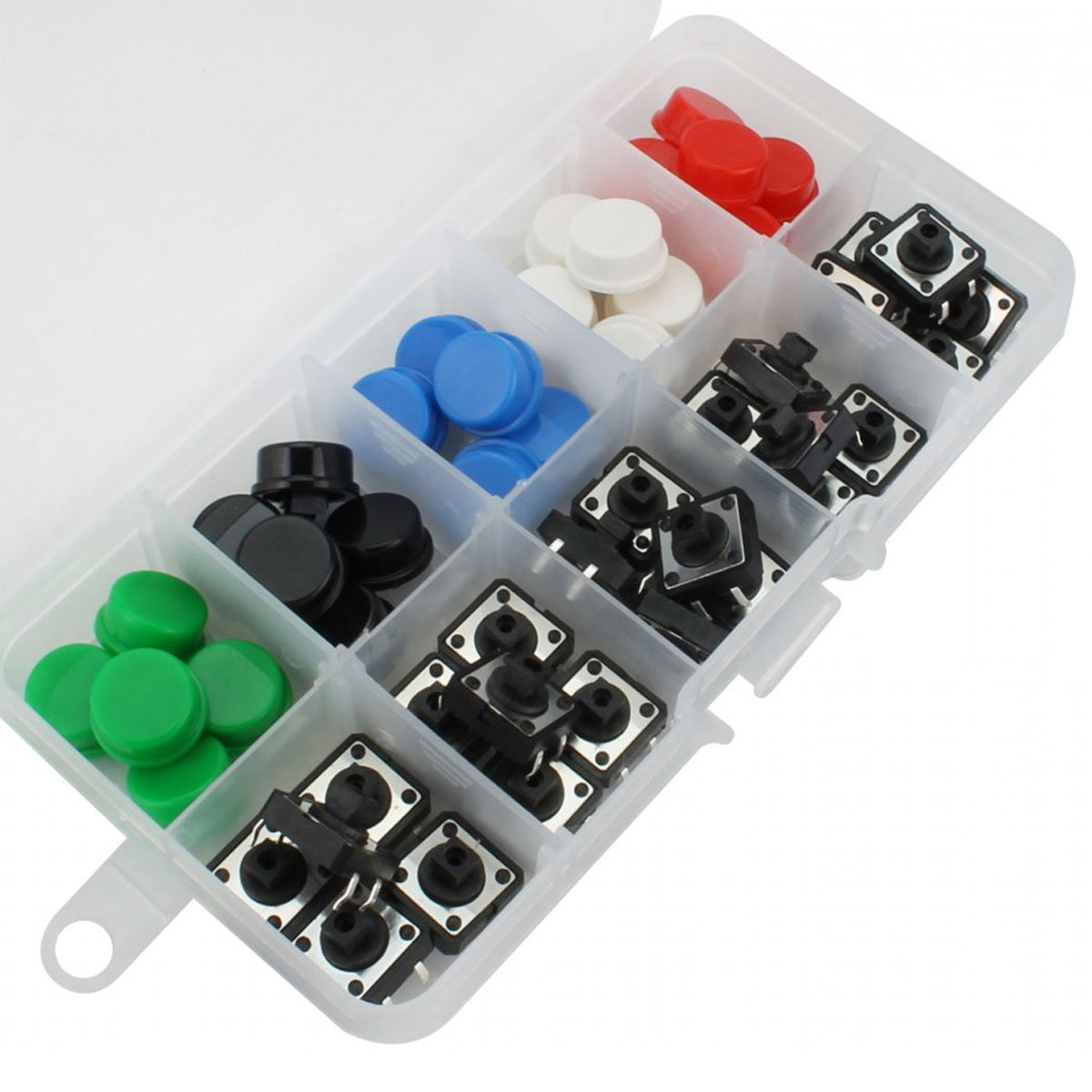 Kit Push Button 12x12 com Capas Coloridas 25 Unidades + Caixa