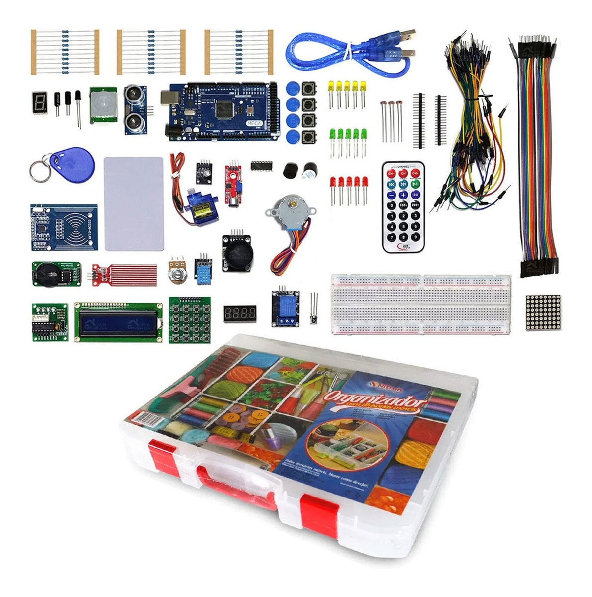 Mega Kit Robótica para Arduino Mega com Tutorial + Maleta Organizadora