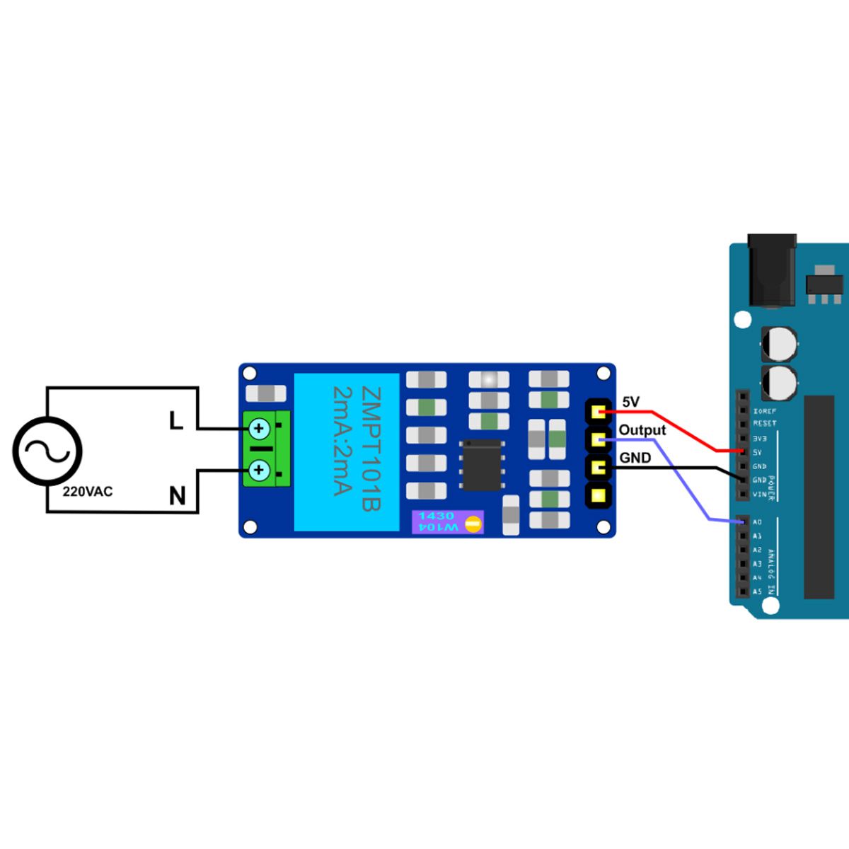 Sensor de Tensão AC 0 a 250V Voltímetro ZMPT101B