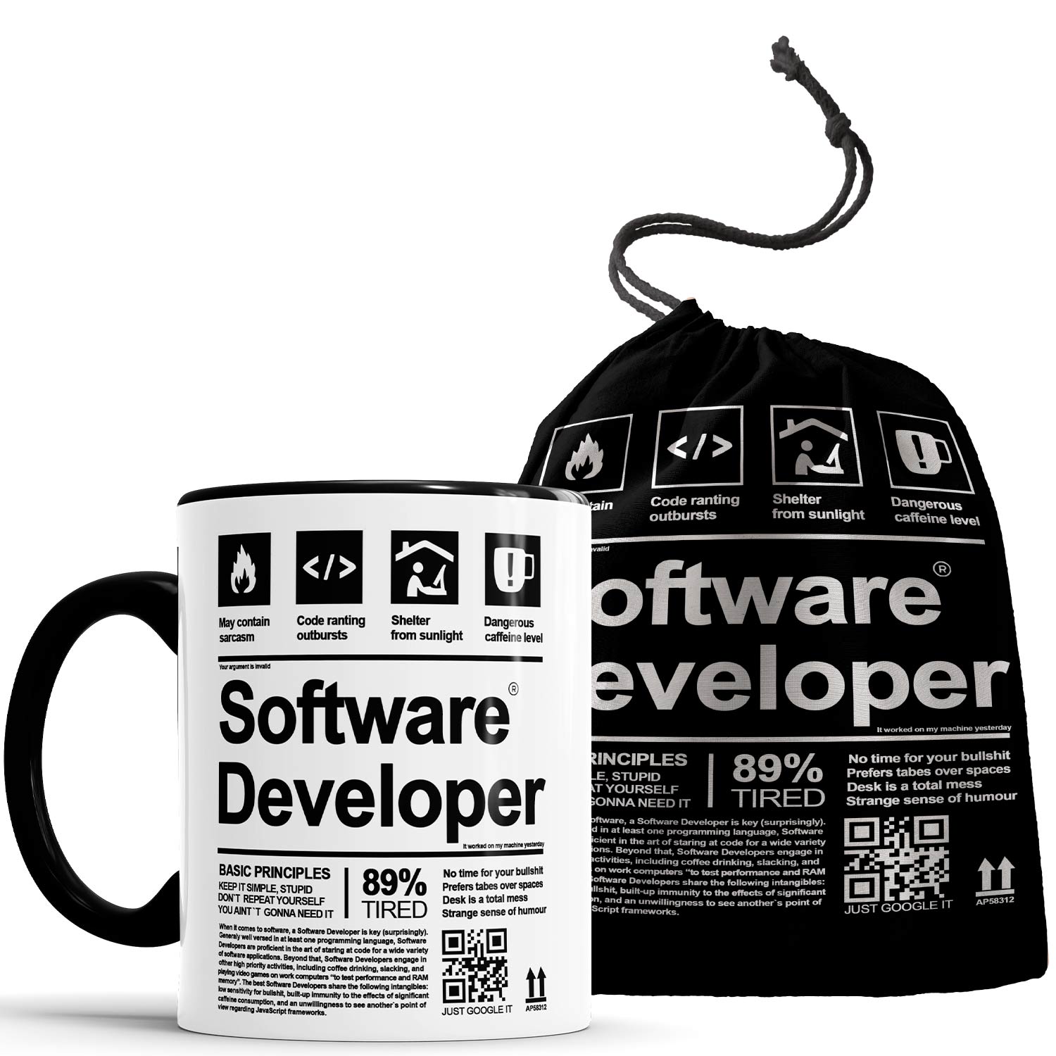 Caneca Software Developer - Desenvolvedor de Software com saquinho