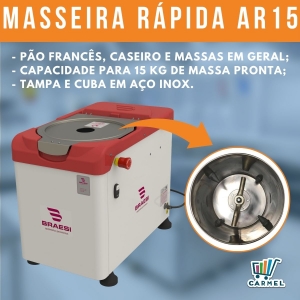 Amassadeira Rápida Braesi 15kg AR-15/1 G3 2000W Masseira Rapida Para Pães Pizzas