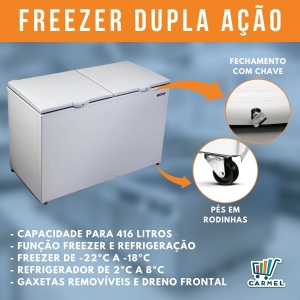 Freezer Refrigerador Horizontal 2 Tampas DA420 Epóxi Branco Dupla ação 416 Litros - Metalfrio