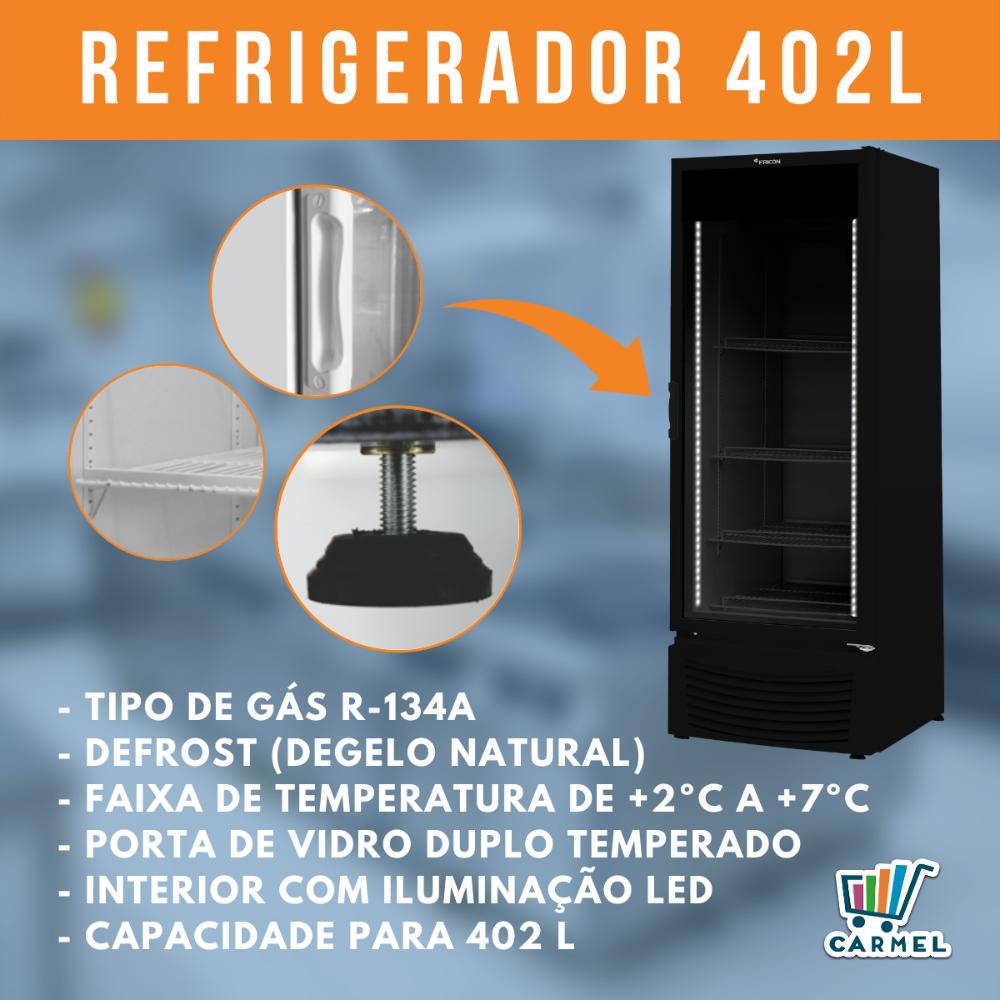 Geladeira Conservador Refrigerador Vertical 402 Litros com Iluminação Led Total Black 2 anos de garantia VCFM402 Fricon  - CARMEL