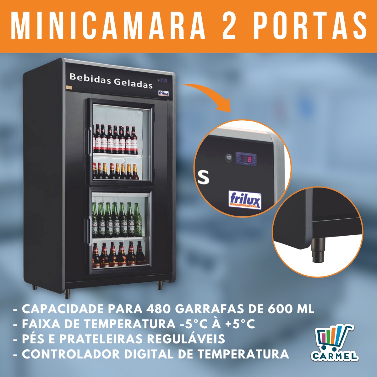 Minicâmara Cervejeira 20 Caixas Frilux 2 Portas Vidro Rf-053-Pv-Plus Mini Câmara de Bebidas 480 Garrafas - CARMEL