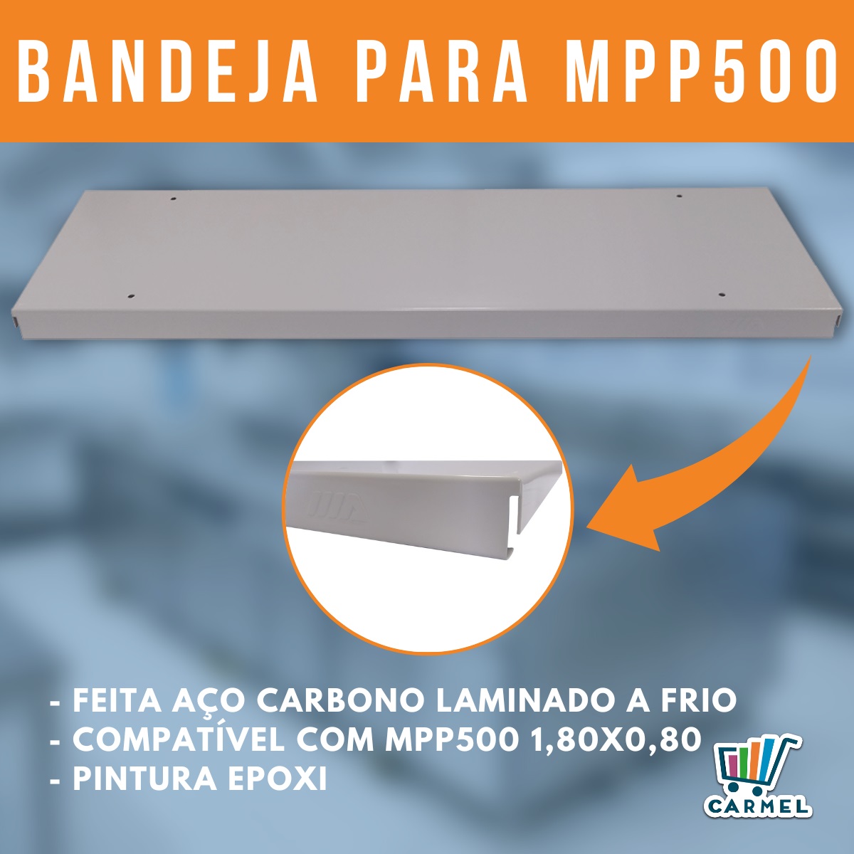 Porta Pallet 1500 Kg MPP500 Kit Inicial 2,00 x 1,80 x 0,80 Gondola 3 Níveis Laranja Com Bandejas - Amapá - CARMEL