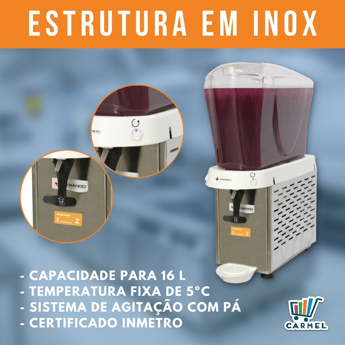 Refresqueira Inox 1 Cuba 16 Litros RV116 - Venâncio  - CARMEL