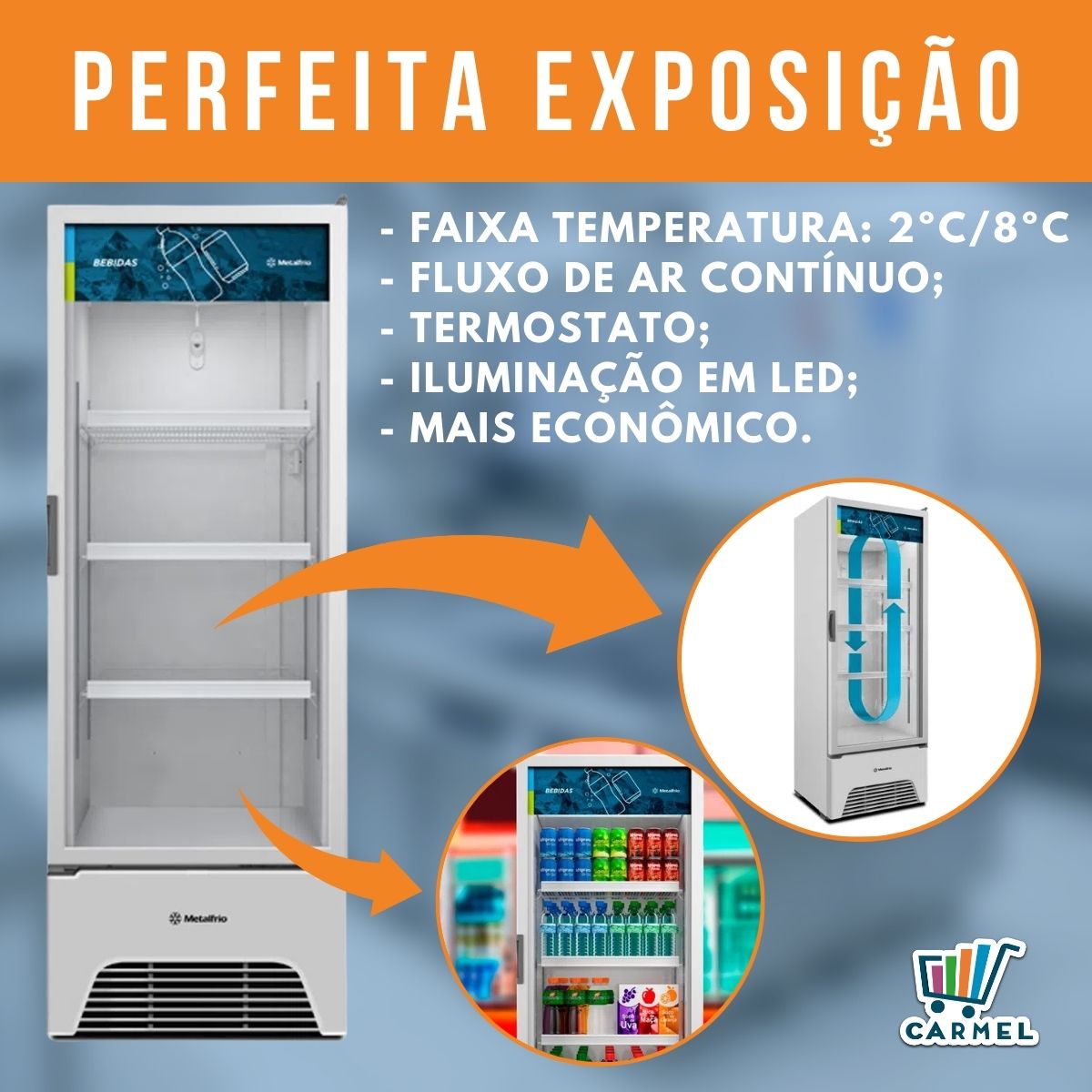 Refrigerador Geladeira Expositor Vertical VB40AL Essential Branco Conservador Bebidas Sucos Aguas 403L Metalfrio  - CARMEL