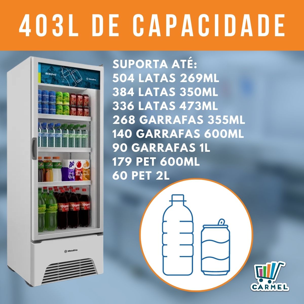 Refrigerador Geladeira Expositor Vertical VB40AL Essential Branco Conservador Bebidas Sucos Aguas 403L Metalfrio  - CARMEL