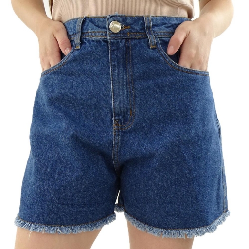 Shorts Jeans Max Denim Cos Alto Barra Desfiada - 6117