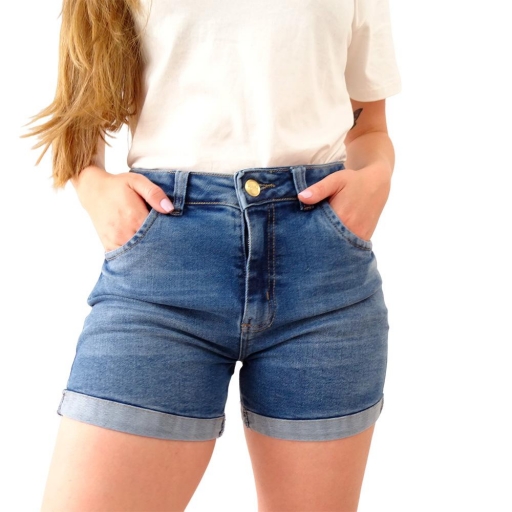 Shorts Jeans RZK Efeito Estonado Com Barra Dobrada - 11541