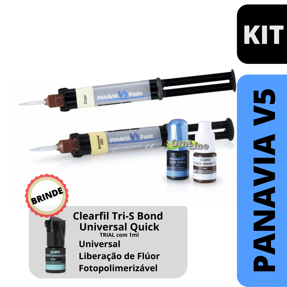 Kit Cimento Panavia V5 + Try-in |  Cores: Clear + A2 | Brinde: Adesivo Clearfil TRI-S Bond Universal Quick