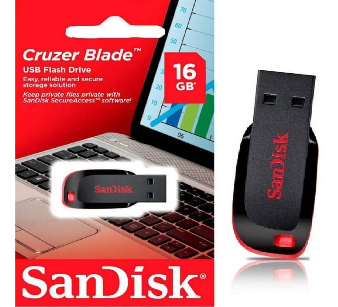 Pen Drive 16gb USB 2.0 Cruzer Blade preto SDCZ50 SanDisk BT 1 UN