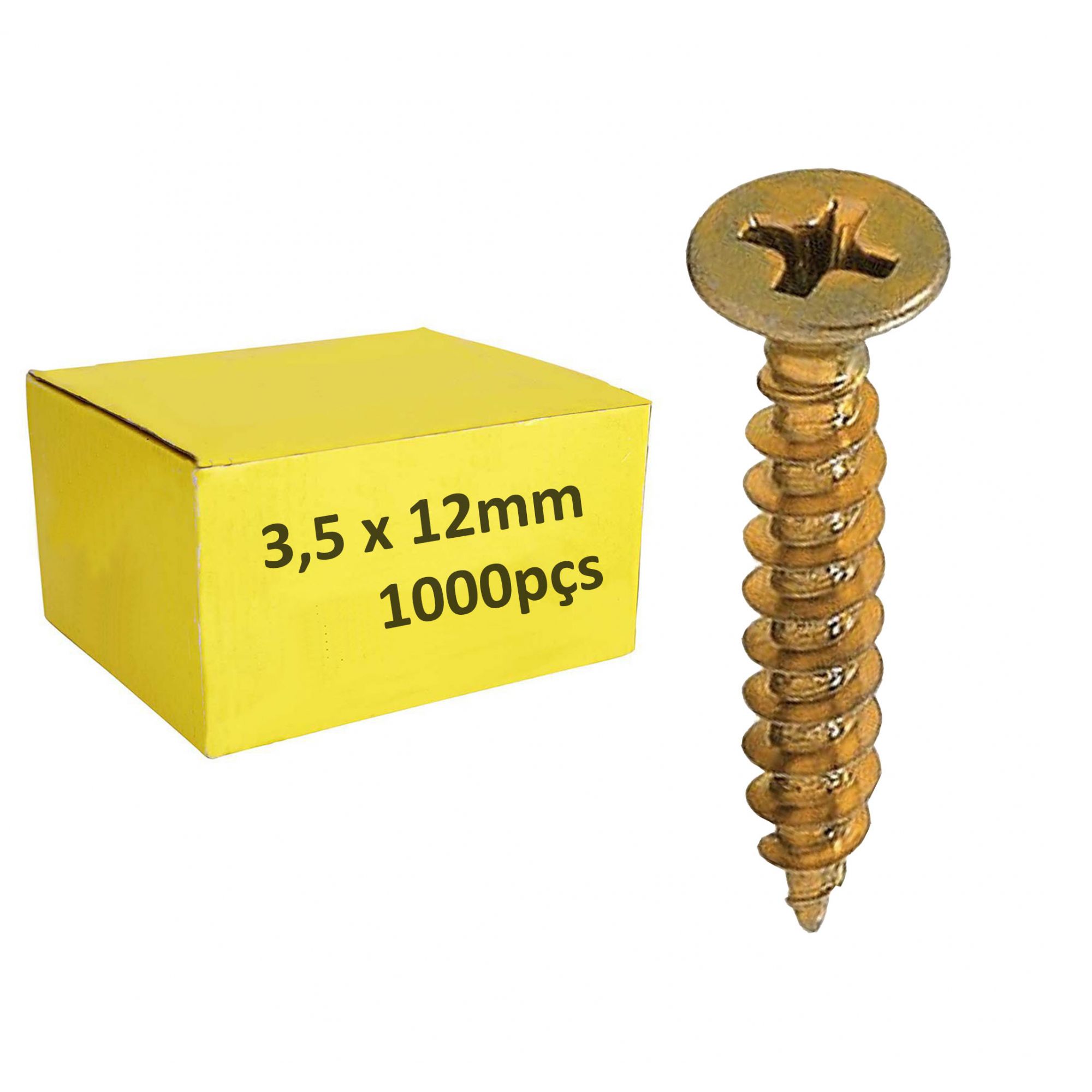Caixa de Parafuso Chipboard Zincado Amarelo com 1000 peças 3,5mm 12mm