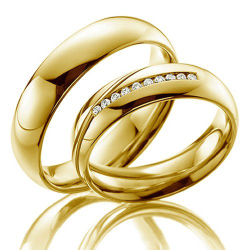 Alianças Casamento Ouro Acabamento Liso com Diamantes - A3006