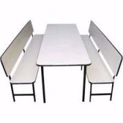 Conjunto de mesa + 2 Bancos com encosto para refeitório infantil (formica)