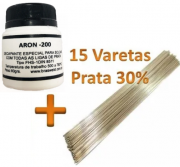 Kit 15 Varetas Solda Prata 30% + 01 Fluxo Solda Aron 200 80gr