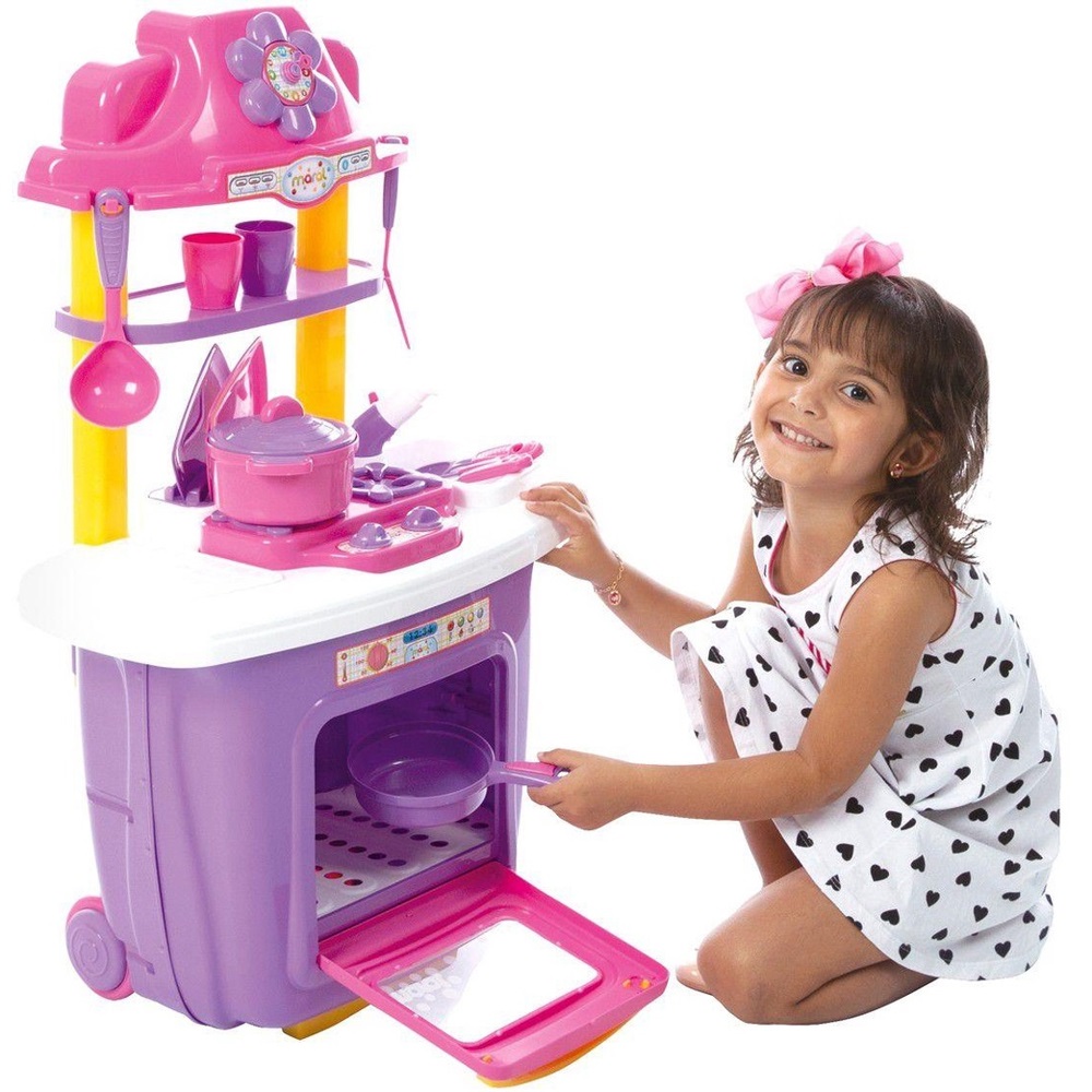 Cozinha Infantil Portátil Completa Rosa - Brinquedo Maral