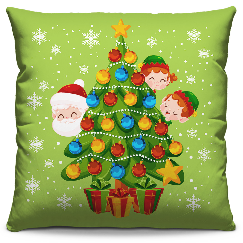 Kit 4 Capas de Almofadas Estampadas Decorativas 40x40 Natal Árvore Crianças Papai Noel