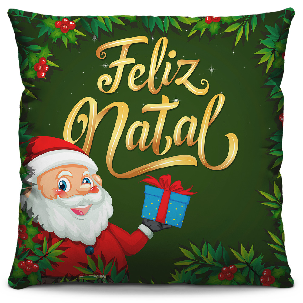 Kit 4 Capas de Almofadas Estampadas Decorativas 40x40 Natal Papai Noel Verde Bonecos de Neve