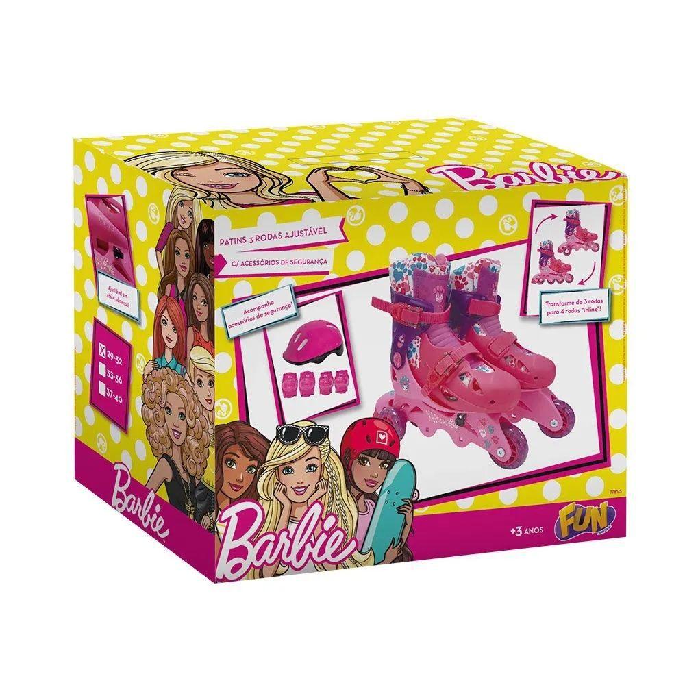 Patins 3 rodas Barbie ajustável 29 a 32 - Fun F00107