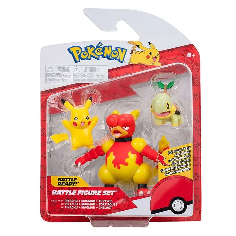 Pokémon 3 Figuras Pikachu Magmar e Turtwing Sunny 2603