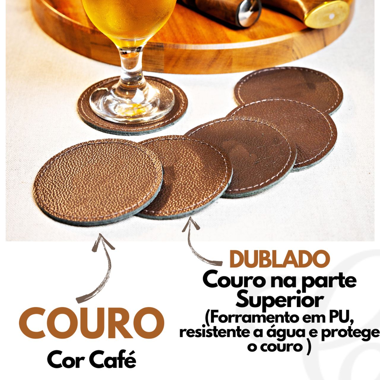 Kit 6 Porta Copos Em Couro na cor Café