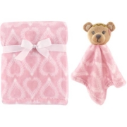 Manta de plush rosa Boho com naninha ursa - Hudson Baby