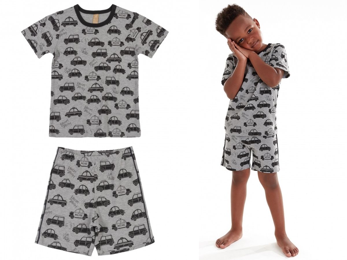 Pijama infantil verão com blusa e bermuda cinza carros - Up Baby  - Kaiuru Kids