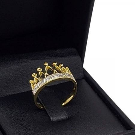 Anel Coroa Cravejado De Zirconias Banho De Ouro 18k 3517