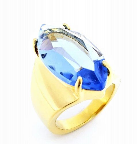 Anel Pedra Cristal Azul Tanzanita Banho De Ouro 18k 383