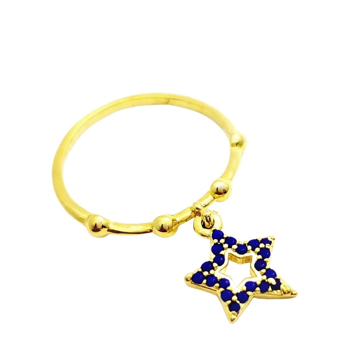 Anel Com Pingente Estrela De Zirconias Azul Safira Banho De Ouro 18k 4175