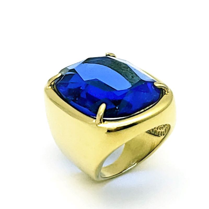 Anel Cristal Azul Lapidação Facetada Tesoura Banho De Ouro 18k 1082