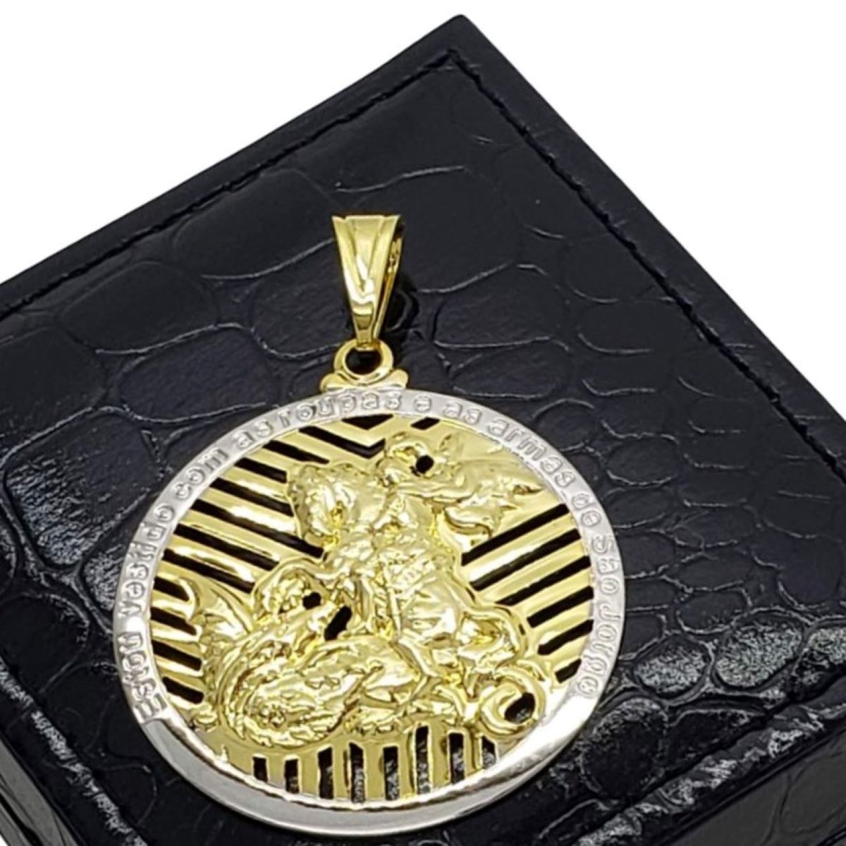 Medalha De São Jorge Alto Revelo E Inscrição Banho De Ouro 18k 4321