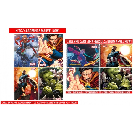 Kit 4 Caderno Marvel Now Brochurinha 80 Fls + 1 Desenho Marvel