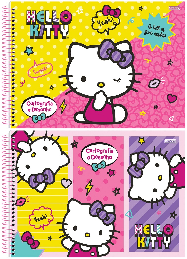 Kit 2 Cadernos Hello Kitty Brochurão 80Fls + 1 Caderno Desenho Hello Kitty