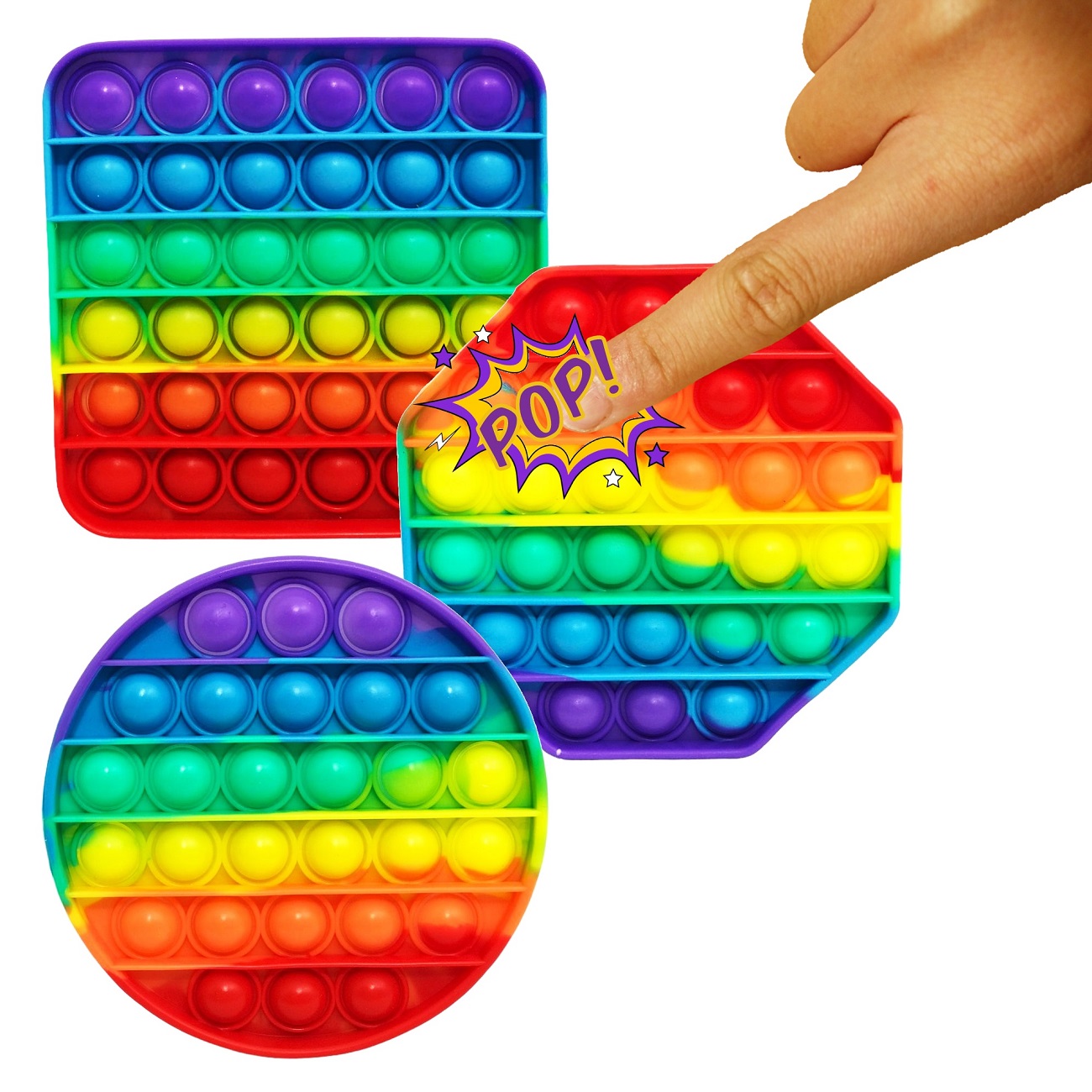 Kit 3 Fidget Pop It Anti Stress Toys Hand Spinner Glitter Colorido