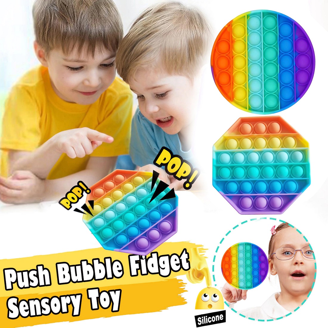 Kit 4 Fidget Pop It Anti Stress Toys Hand Spinner Glitter Colorido