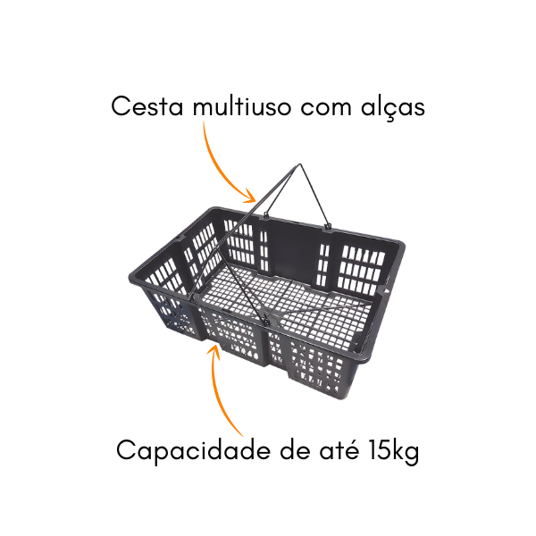 Kit 3 Cesta Mercado Feira Preta C/ Alça Furacão Pet