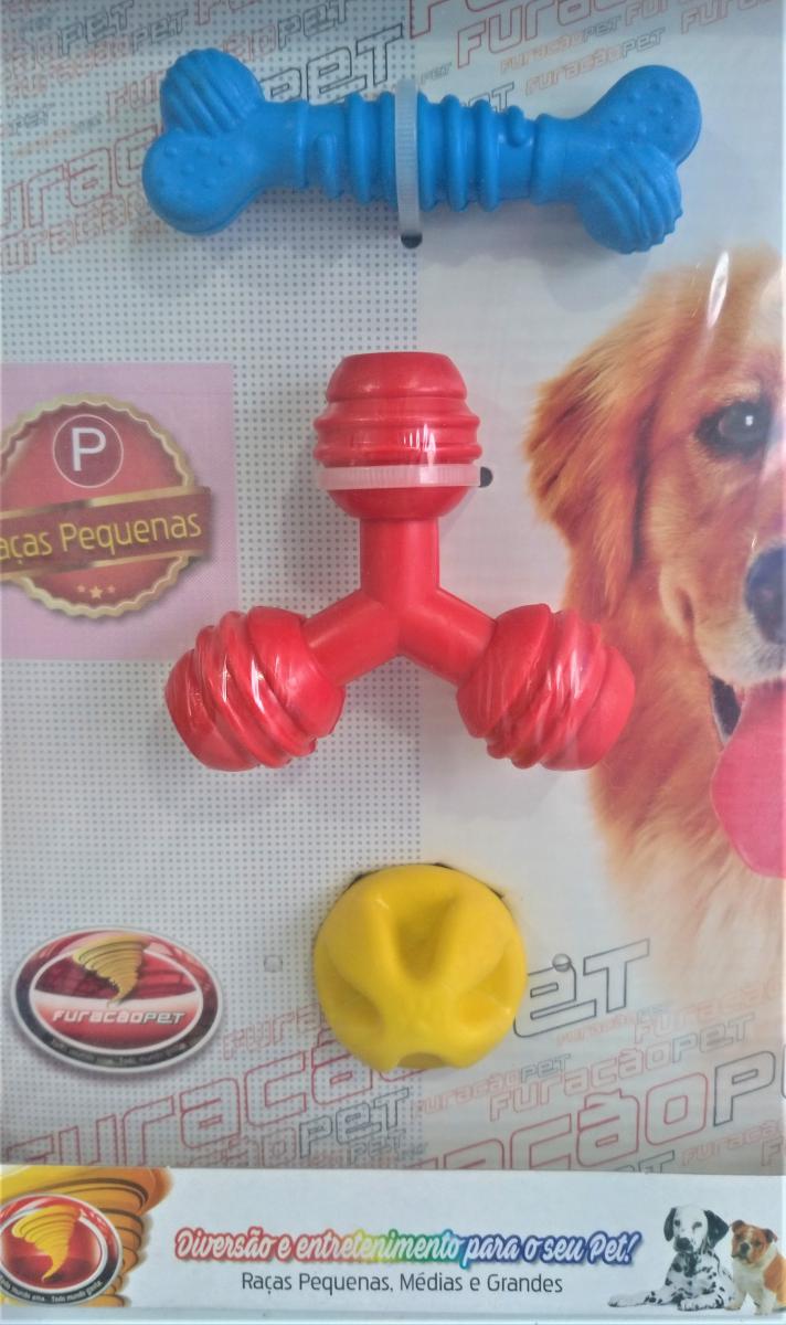 Kit Brinquedo Cachorro 3 Peças Cores Sortidas P Furacão Pet