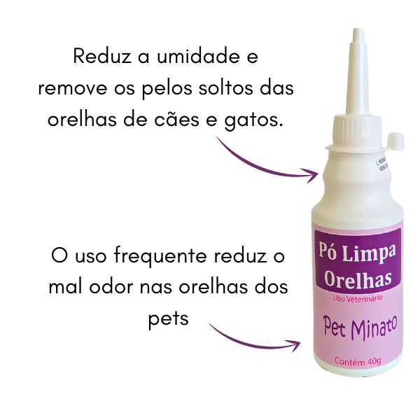 Limpa Orelhas em Pó Cachorro Gato Higiene Controla Umidade Pet Minato