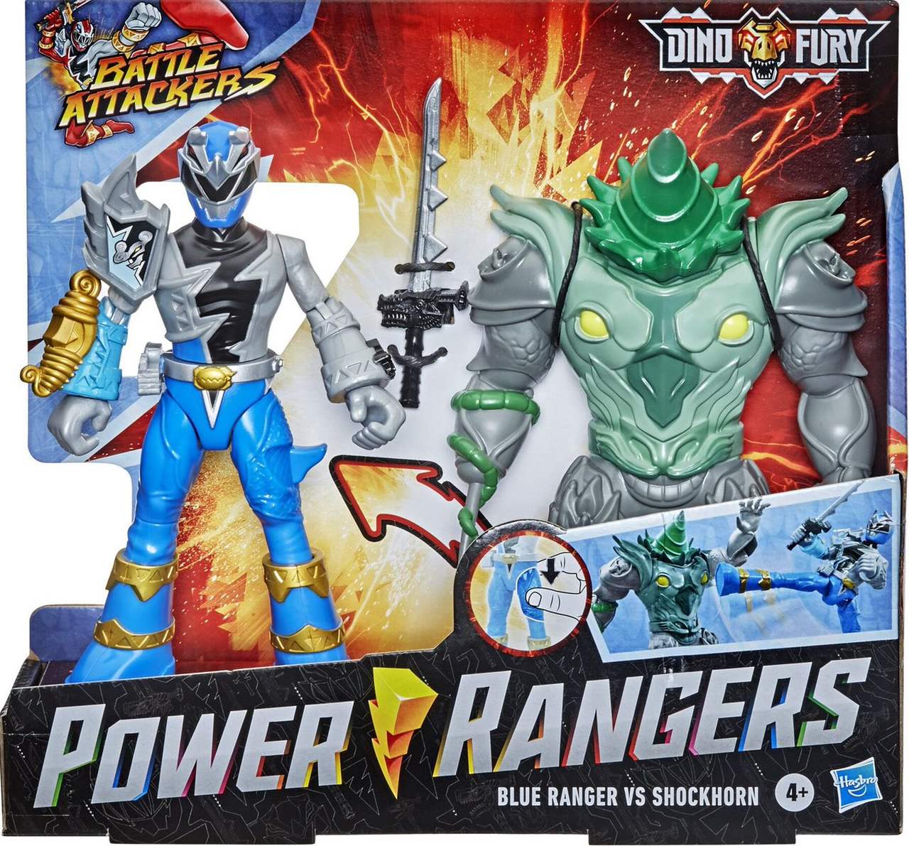 Boneco Power Ragers Dino Fury Blue Ranger E Shockhorn Hasbro