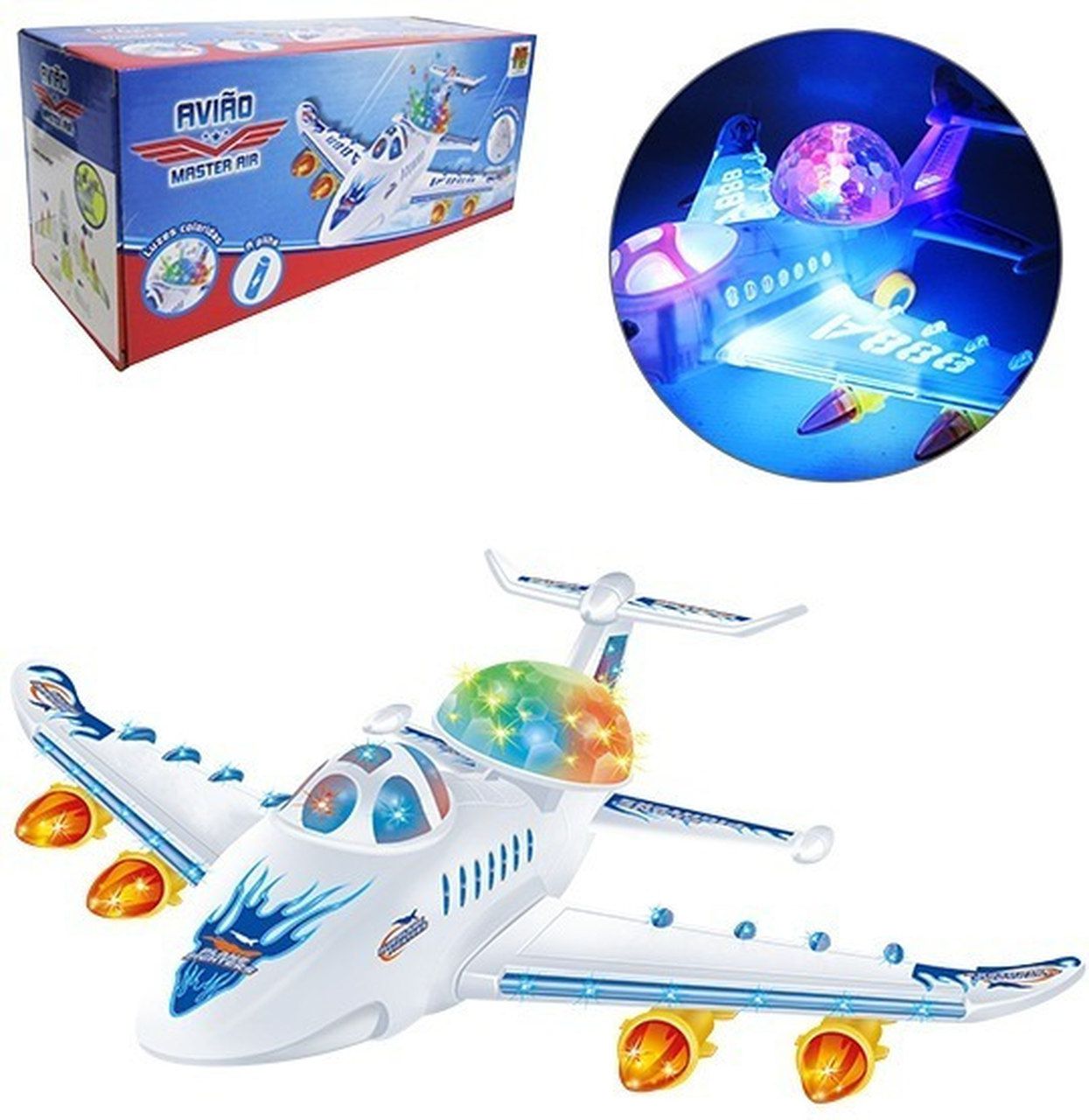 Brinquedo Avião Bate e Volta 30cm com Som e Luz - DmToys
