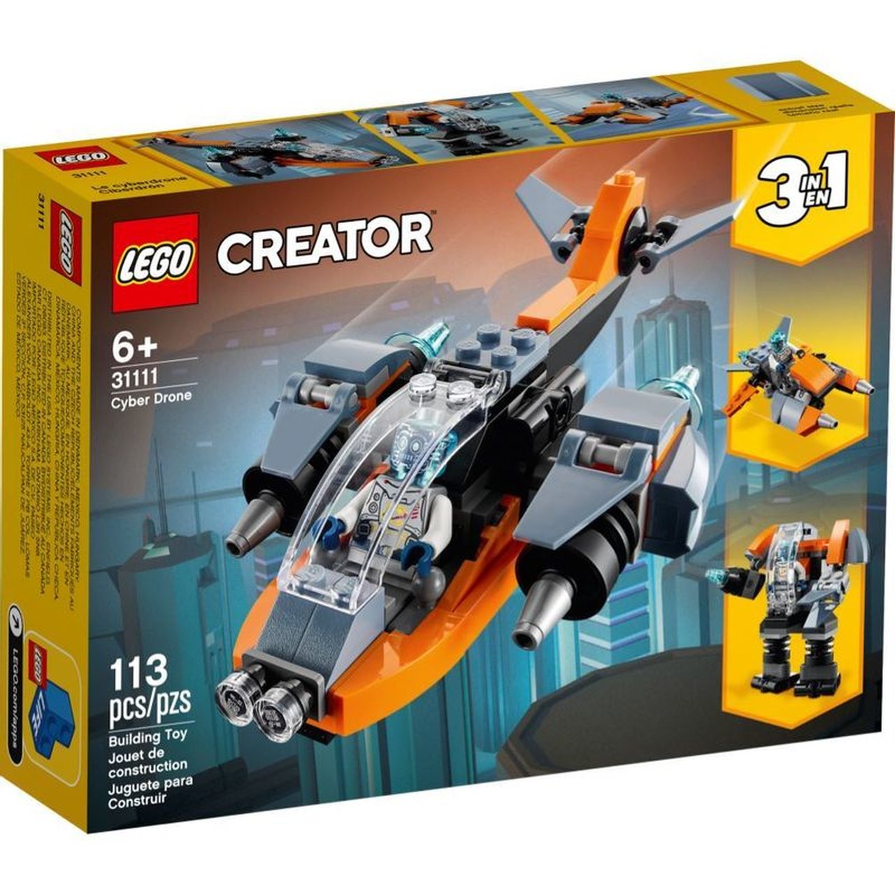 Lego Ciberdrone Creator 3em1  Kit de Construção  -113 peças 31111