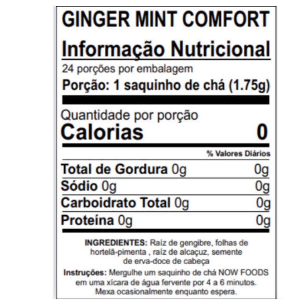 Chá Ginger Mint Comfort - IMUNIDADE Gengibre+hortelã+alcaçuz+erva doce Now Foods 24 sachês