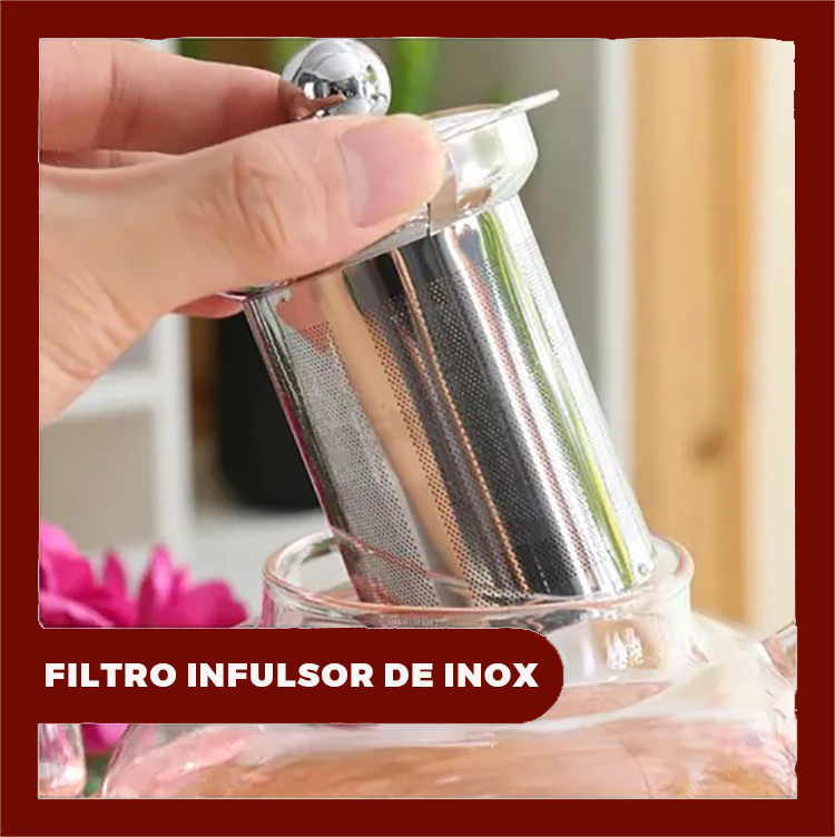Chaleira Bule de Vidro 600 ml com Infusor em Inox